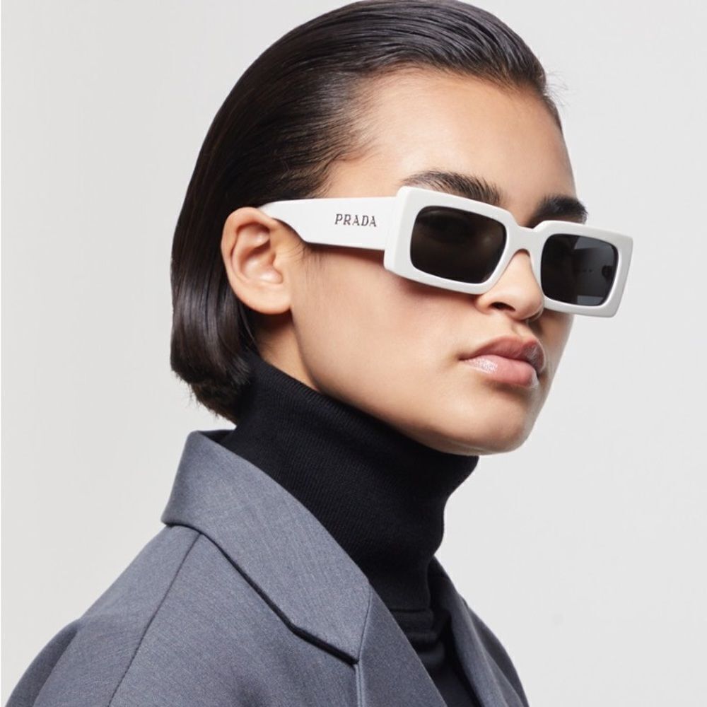 PRADA Sunglasses PRA07S 1425S0 Talc/Dark Grey Women NEW